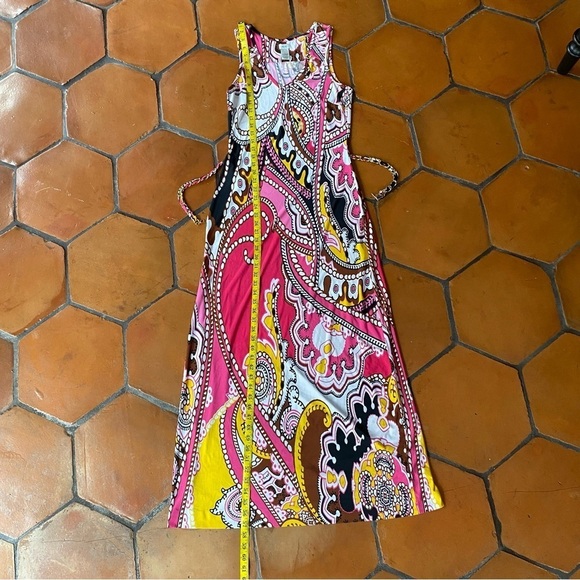 Cache Vintage Paisley Floral 90s Y2K Long Maxi Dress sz Medium M Pink Chain Belt - Picture 8 of 9